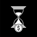 Hourglass money loan icon isolated on dark background