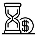 Hourglass money loan icon, outline style Royalty Free Stock Photo