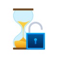 Hourglass with a padlock. Clock with lock. Security time. Early Access icon. Vector stock illustration