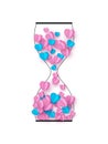 Hourglass with pink and blue hearts