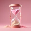 Hourglass with pink sand inside. 3d render. Time concept