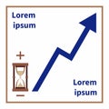 Hourglass, plus and minus. Rising trend line