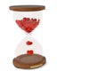 Hourglass and red hearts on white background,3D illustration.