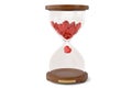 Hourglass and red hearts on white background,3D illustration.