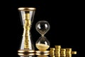 Hourglass,Sand Clocks,and golden coin, Time value wealth concept