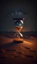 Hourglass in sand desert. 3D rendering. Computer digital drawing.