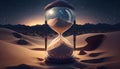 Hourglass in sand desert with starry sky background. 3d rendering