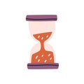Hourglass with sand flowing. Sandglass icon. Hour glass timer measuring and counting time. Old clocks. Countdown concept