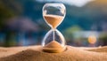 Hourglass with sand flowing. Vintage watches. Time concept Royalty Free Stock Photo