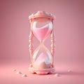 Hourglass with sand on pink background. 3d render illustration.