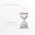 Hourglass digitally drawn low poly wire frame on white background.