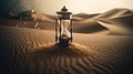 an hourglass sitting on top of a sand dune in the middle of the desert, with sand blowing in the wind and sand blowing across the