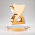 Hourglass Start icon. Yellow Gold Hourglass Start symbol on golden podium