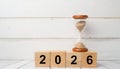 Hourglass on Top of 2026 Wooden Blocks Representing Time Passing and Planning for the Future Royalty Free Stock Photo