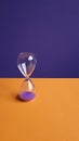 Hourglass from transparent glass on a purple and orange background. Royalty Free Stock Photo