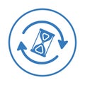 Hourglass, waiting, loading icon. Blue vector design