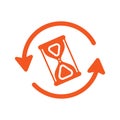 Hourglass, waiting, loading icon. Orange vector design