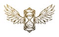 Hourglass and wings. Sign, symbol.