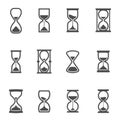 Hourglasses, ancient horologe, vintage clocks glyph icons set Royalty Free Stock Photo