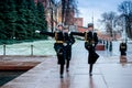 Hourly change of the Presidential guard of Russia at the Tomb of Unknown soldier and Eternal flame in Alexander garden near Kremli