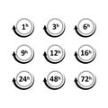 Hourly time intervals icons set. Vector EPS 10 Royalty Free Stock Photo