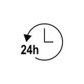 24 hours, arrow, circle, clock icon. Signs and symbols can be used for web, logo, mobile app, UI, UX