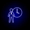 Hours, businessman, schedule icon. Elements of Human resources illustration in neon style icon. Signs and symbols can be used for