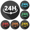 24 hours circular icons set with long shadow