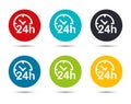 24 hours clock icon flat round button set illustration design