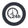 24 hours clock icon flat vector round button clean black and white design concept isolated illustration Royalty Free Stock Photo