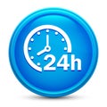 24 hours clock icon glass shiny blue round button isolated design vector illustration Royalty Free Stock Photo