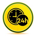 24 hours clock icon lemon lime yellow round button illustration