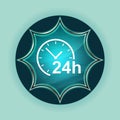24 hours clock icon magical glassy sunburst blue button sky blue background Royalty Free Stock Photo