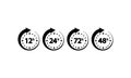 12, 24, 72, 48 hours clock icon set on an isolated white background. EPS 10 vector Royalty Free Stock Photo