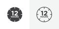 12 hours clock line icon set