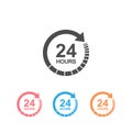 24 hours clock sign icon set in flat style. Twenty four hour open vector illustration on white isolated background