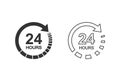 24 hours clock sign line icon set in flat style. Twenty four hour open vector illustration on white isolated