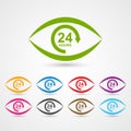 24 hours customer service icon in the form of eye.