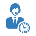 24 hours customer support blue icon