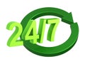 24 hours a day and 7 days a week sign isolated over white. Royalty Free Stock Photo