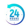 24 hours a day icon. Green clock icon around work. Service time support 24 hour per day