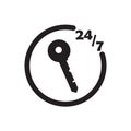 24 hours 7days locksmith icon black vector design illustration