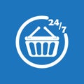 24 hours 7days shopping icon flat vector design illustration