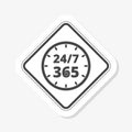 24 7 hours and 365 days sticker icon. Any time working service or support symbol Royalty Free Stock Photo