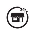 24 hours 7days store icon black vector design illustration