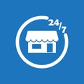 24 hours 7days store icon flat vector design illustration