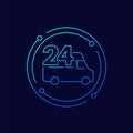 24 hours delivery icon with a van, linear design Royalty Free Stock Photo