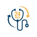 24 hours doctor service logo iconvector. sign of 24/7 day and night healthcare medical services button symbol