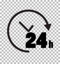 24 hours icon on transparent background. 24 hours service sign. 24 hours symbol