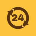 The 24 hours icon. Twenty-four hours open symbol. Flat